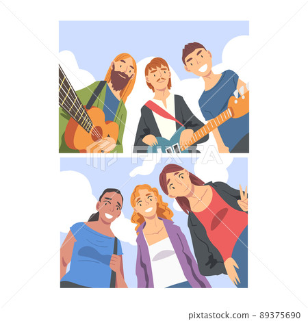 Group of Young Smiling Man and Woman Looking at...-插圖素材 [89375690 ...