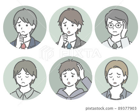 Diagonal circle icon set for troubled young men 89377903