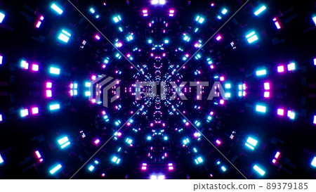 Many Small Neon Square Lights in Tunnel Many Small Neon Square Lights in Tunnel 89379185