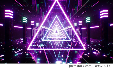 Futuristic Neon Cyberspace Background 3D Rendering 89379213