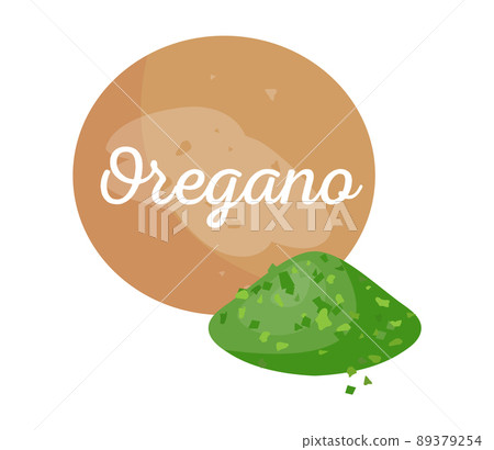 Oregano Spices Powder and Text Vector Illustration 89379254