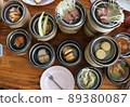 Dimsum set, warm meal put on the wood table background 89380087