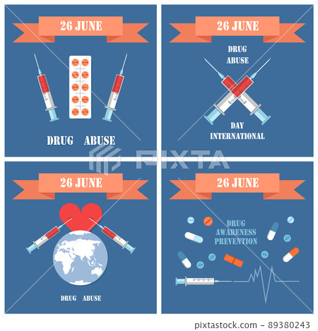 June 26 Drug Abuse Day Set Vector Illustration June 26 Drug Abuse Day Set Vector Illustration 89380243
