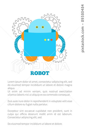 Funny Square Robot in Blue Corpus with Small Panel 89380484
