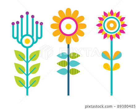 Bright Creative Flowers with Colorful Petals Set 89380485