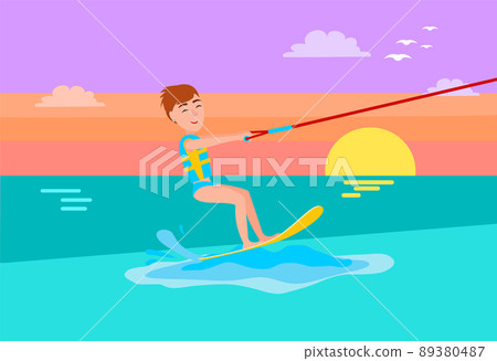 Kitesurfing Summer Sport Happy Boy, Smile on Face Kitesurfing Summer Sport Happy Boy, Smile on Face 89380487