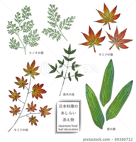 Japanese cuisine leaves with colored autumn leaves 89380712