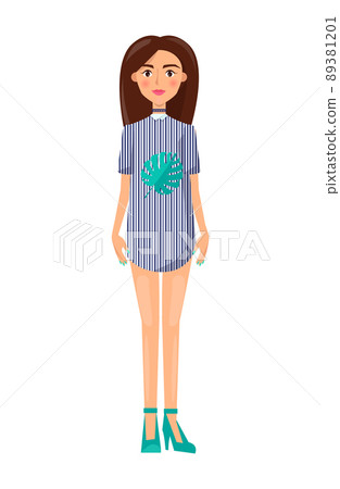 Girl in Short Dress with Collar and Stilettoes 89381201