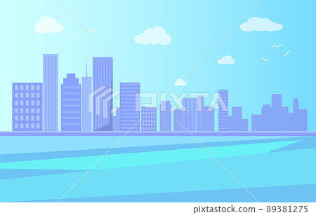 City Landscape with River and Skyscrapers Vector 89381275