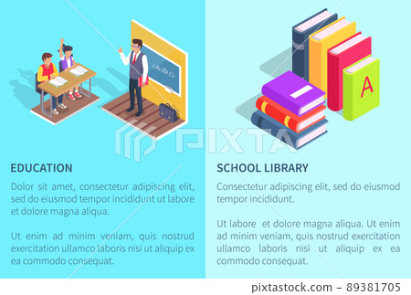 Education School Library Posters Students and Book 89381705