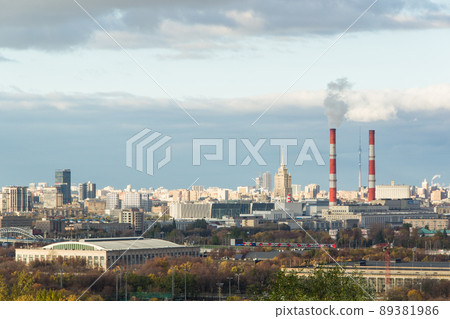 factory pipes on background of city factory pipes on background of city 89381986