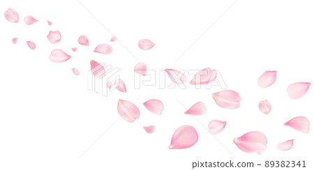 Sakura flying petals, romantic background with realistic pink cherry flower petals flow or falling motion. Love, romance, floral spring season or wedding invitation with rose pastel colors 89382341