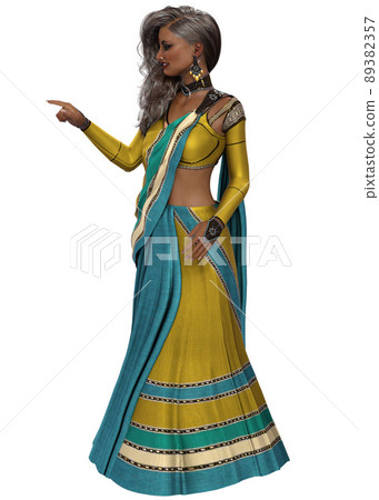3D Indian girl in yellow saree 3D Indian girl in yellow saree 89382357