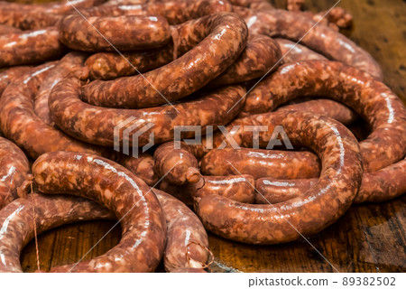 Grilled pig chorizo, La Pampa, Argentina 89382502