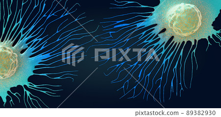 Migrating and spreading cancer cell - 3d illustration Migrating and spreading cancer cell - 3d illustration 89382930