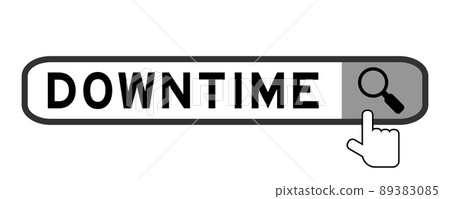 Search banner in word downtime with hand over magnifier icon on white background 89383085
