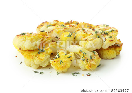Tasty baked cauliflower isolated on white background 89383477