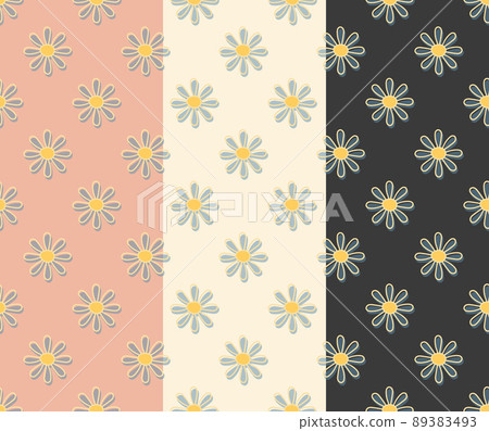 Floral decorative seamless pattern. Hand drawn doodle simple graphic daisy flower. Cute baby nursery design, geometric grid pastel color illustration 89383493