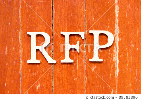 Alphabet letter in word  RFP (Abbreviation of request for proposal) on old red color wood plate background 89383890