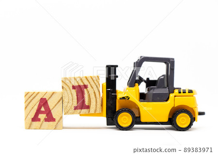 Toy forklift hold letter block I to complete word AI (Abbreviation of artificial intelligence) on wood background Toy forklift hold letter block I to complete word AI (Abbreviation of artificial intelligence) on wood background 89383971