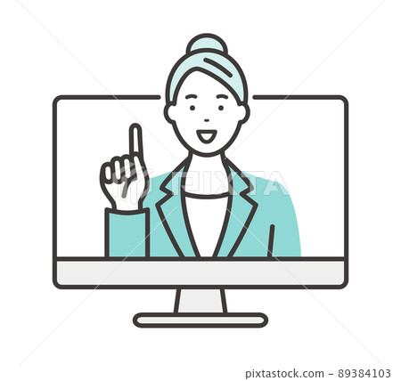 在線研討會 PC 和年輕女講師 89384103