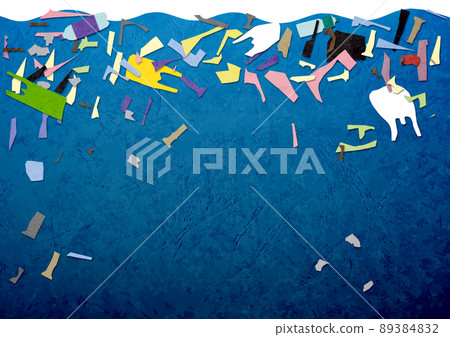 漂浮在水中的海洋垃圾紙工藝 漂浮在水中的海洋垃圾紙工藝 89384832