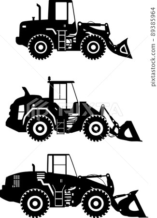 Wheel loaders. Heavy construction machine. Vector illustration 89385964