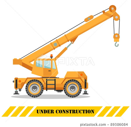 Building crane truck. Heavy equipment and machinery. Construction machine. Vector illustration. Building crane truck. Heavy equipment and machinery. Construction machine. Vector illustration. 89386084