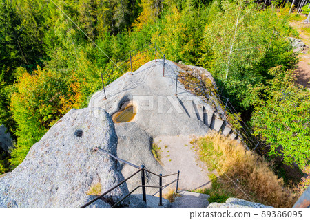 Forest granite rock lookout point 89386095
