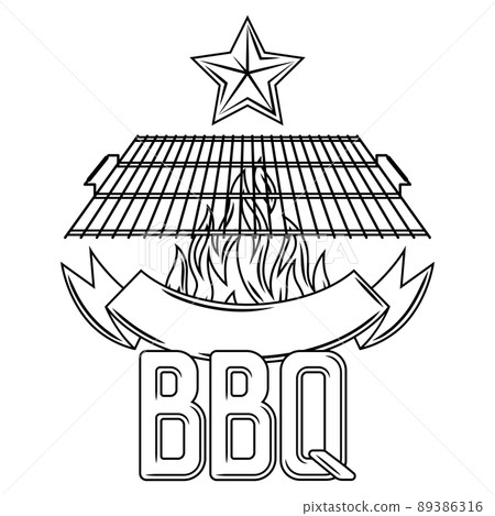 Bbq background with grill objects and icons. Stylized kitchen and restaurant items. 89386316