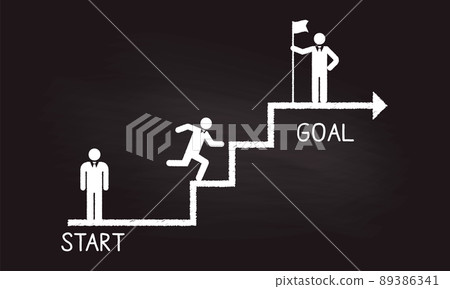 Image illustration of goal achievement, chalk drawing on the blackboard, vector 89386341