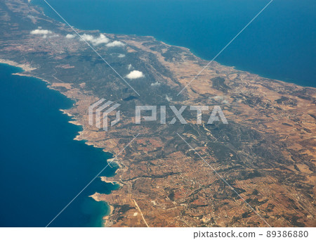 Aerial view over the Karpass Peninsula in Cyprus 89386880