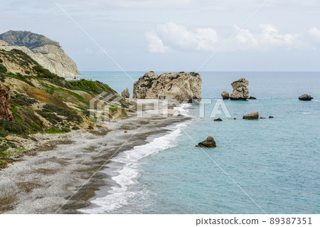 Panoramic view of the Mediterranean coast in the area of Aphrodite's stone, Petra tou Romiou, Cyprus Panoramic view of the Mediterranean coast in the area of Aphrodite's stone, Petra tou Romiou, Cyprus 89387351
