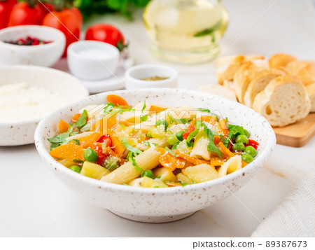 Vegetable soup, bright spring vegetarian dish. Vegetable soup, bright spring vegetarian dish. 89387673