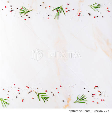 Food background, salmon steaks and seasonings 89387773