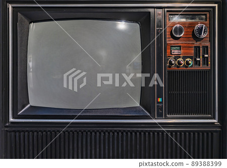 A close-up of a 20th century CRT TV. 89388399