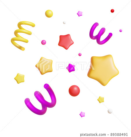 3d Party Confetti Plasticine Cartoon Style Symbol of Surprise Isolated on a White Background. Vector illustration 89388491