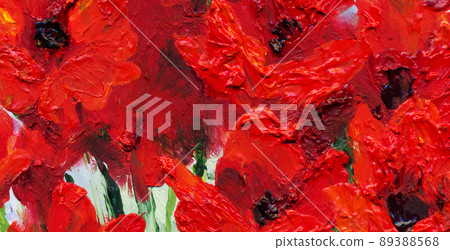 Oil painting. Red gladiolus in the garden 89388568