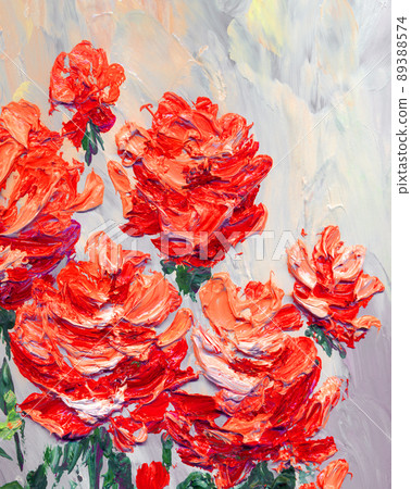 Oil painting. Pink roses in the garden Oil painting. Pink roses in the garden 89388574