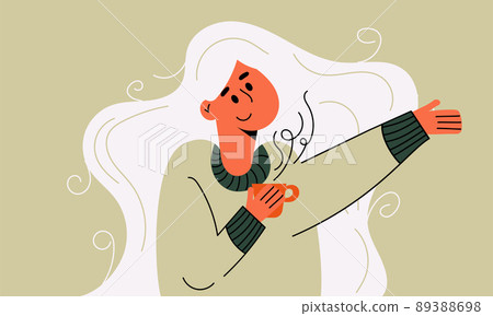 Cozy coffee with cute woman and relaxation teen character. Happiness girl drink hot mug comfy vector illustration concept. Break time comfort and morning cup coffee. Female human freelancer cheerful Cozy coffee with cute woman and relaxation teen character. Happiness girl drink hot mug comfy vector illustration concept. Break time comfort and morning cup coffee. Female human freelancer cheerful 89388698