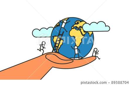 Hand save world Earth globe vector illustration environment concept. Garbage planet ecology background. Eco nature global environmental conservation recycle protection. Banner ecosystem life friendly Hand save world Earth globe vector illustration environment concept. Garbage planet ecology background. Eco nature global environmental conservation recycle protection. Banner ecosystem life friendly 89388704