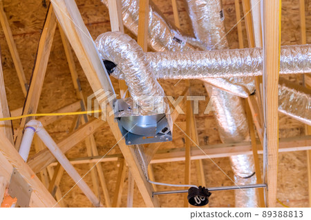 Installing air condition system for ceiling air ventilation and cleaning system pipes Installing air condition system for ceiling air ventilation and cleaning system pipes 89388813