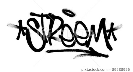 Sprayed streem font graffiti with overspray in black over white. Vector illustration. Sprayed streem font graffiti with overspray in black over white. Vector illustration. 89388936
