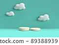 Podium with clouds and blue background 3D rendering 89388939