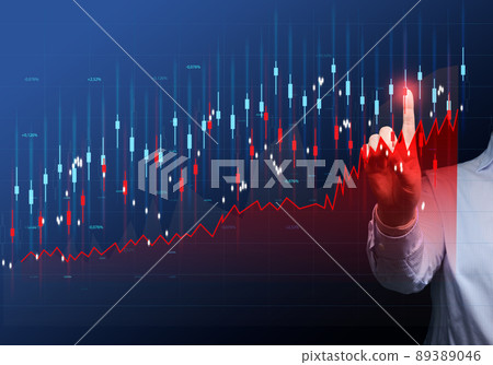 Graph of price growth and indicators. Analysis of indicators on a virtual screen by a businessman in a suit. Growth of business indicators, high profit Graph of price growth and indicators. Analysis of indicators on a virtual screen by a businessman in a suit. Growth of business indicators, high profit 89389046