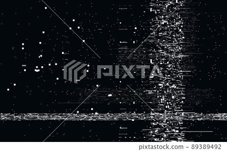 Glitch retro video. Old VHS distortions. Horizontal abstract lines. Videotape backdrop template. Random white elements. Retro camera playback. Vector illustration 89389492