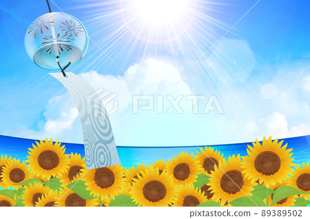 Sunflower wind chime summer image background material 89389502