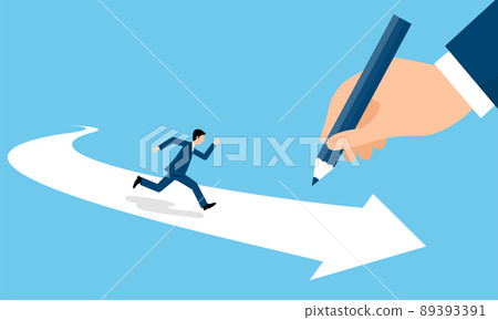 Illustration of an arrow drawn with a pencil and a businessman running on it, a vector 89393391