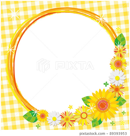 Sunflower flower wreath style frame photo frame plaid yellow 89393953