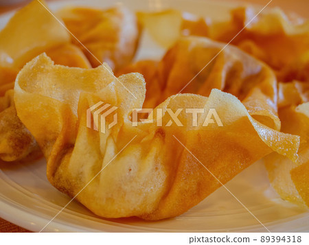 Close up shot of deep fried shrimp dumpling Close up shot of deep fried shrimp dumpling 89394318